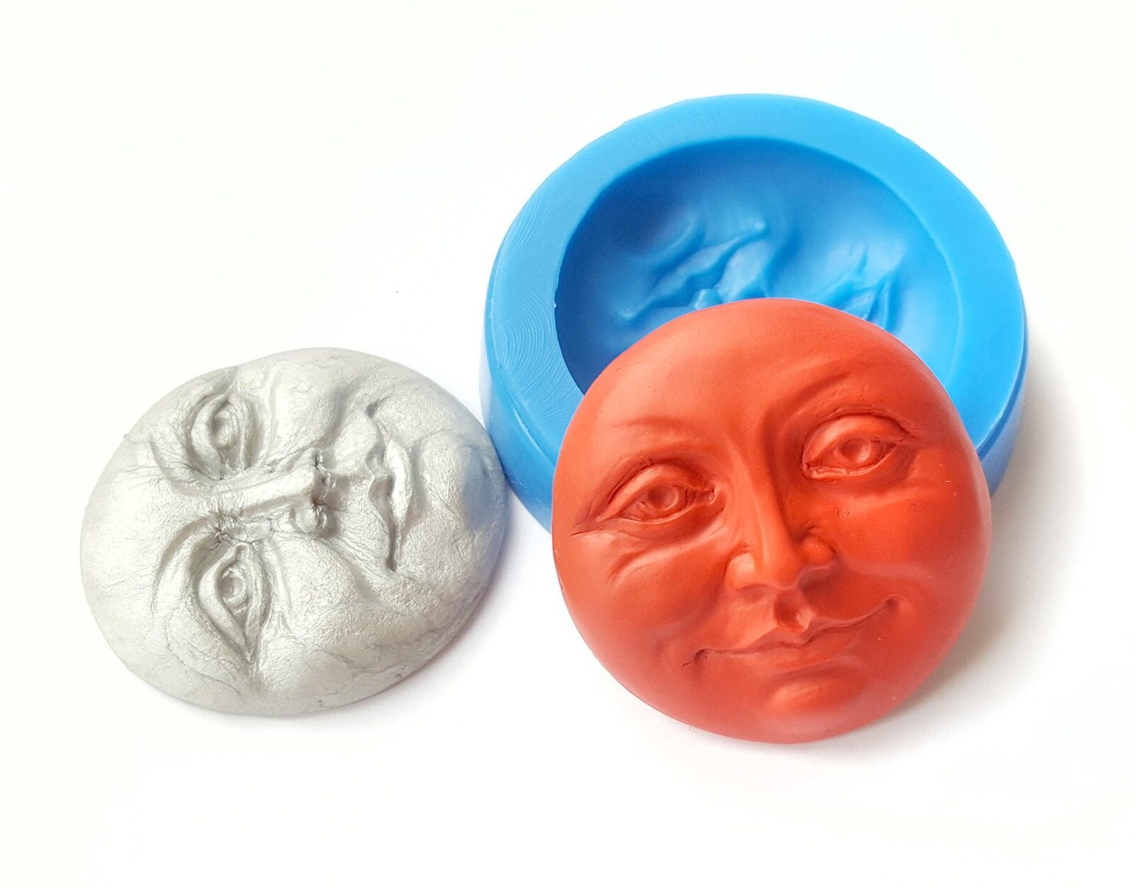 Mould Moon face polymer clay siliocne mold Etsy