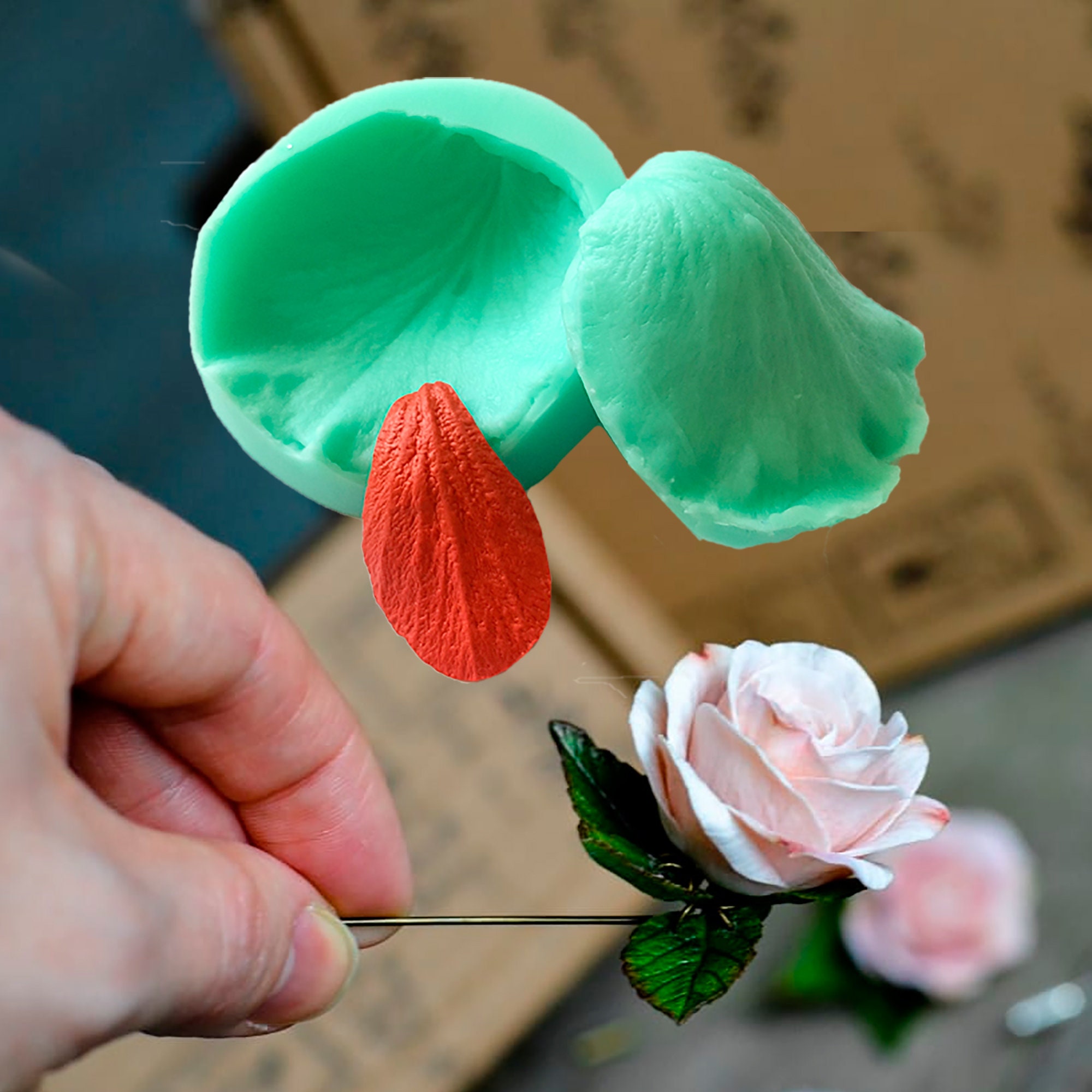 Large Rose Silicone Veiner Lifelike Flower Petal Mold Clay Etsy