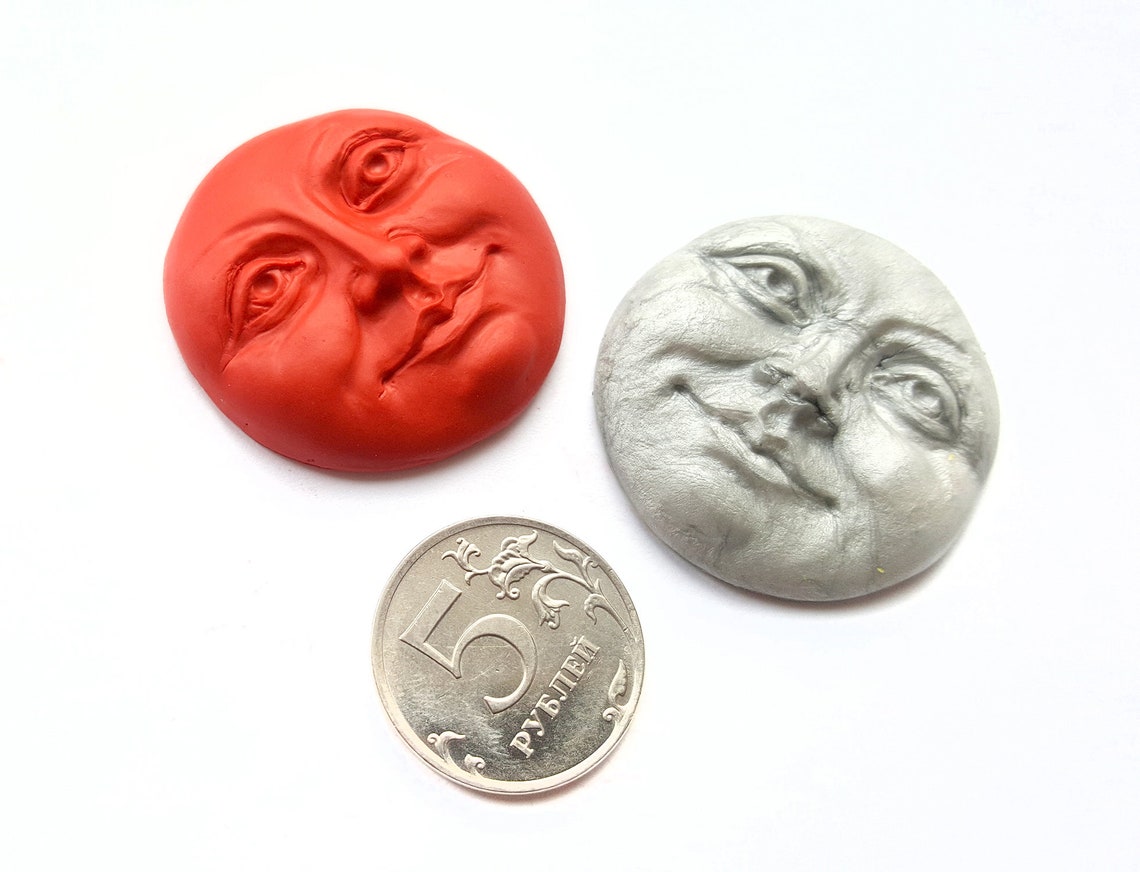 Mould Moon face polymer clay siliocne mold Etsy