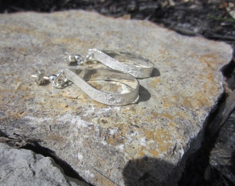 Textured Sterling Silver Hoop Earrings with Fused Fine Silver Dust, Oblong Textured Hoop Earrings, Silver Dust, Textured, Earrings