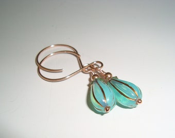 Topaz Czech Glass and Rose Gold, Green, Turquoise  Czech Glass and Copper, Aqua Blue, Bronze Czech Glass and Rose Gold, Czech Glass Earrings