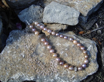 Pale Pink, Blush Colored Pearls and All Sterling Silver, Long, Beaded Necklace, Pink, Freshwater Pearls and Sterling Long, Layering Necklace