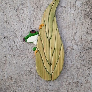 FROG İNTARSIA, intarsia wooden art, wild life, home decor, wall decor, animalr, greenback, 3D wall decor, wooden frog