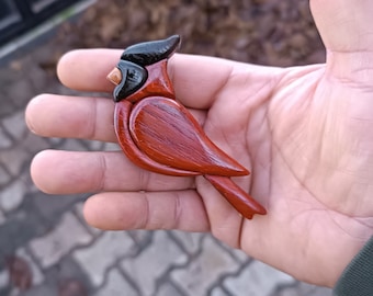 Imán de cardenal de madera con intarsia, adorno de vida silvestre, decoración de pared