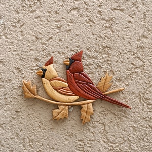 CARDİNAL BİRD,  intarsia wooden art, wild life, home decor, wall decor, sparrow, animal, Wooden Magnet, refrigerator magnet