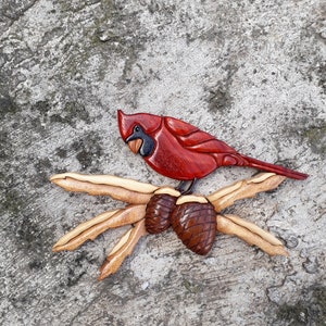 CARDİNAL BİRD,  intarsia wooden art, wild life, home decor, wall decor, sparrow, animal, Wooden