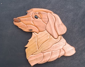 GOLDEN RETRİVER İNTARSİA, Home Decor, Wall Decor, Dog, Intarsia Wooden Art, Wooden Carving, pet, wooden, intarsia Wood Art