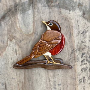 RED ROBİN İNTARSİA,  intarsia, wooden art, wall decor, home decor, carving, birds, wilflive, intarsia Wood Art, robin, red, 3D home decor