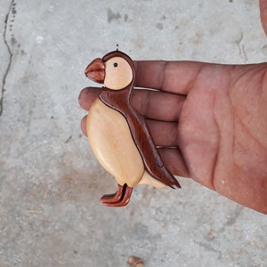 Atlantic Puffin, wooden magnet, intarsia wooden art, ornament , wall decor,  Christmas Tree Christmas Hat, refrigerator magnet