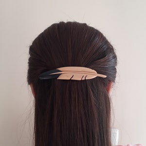 FEATHER HAİR CLİP, wooden hair clip, barrette, eagle feather, hairpin hair, women, long hair wood image 2