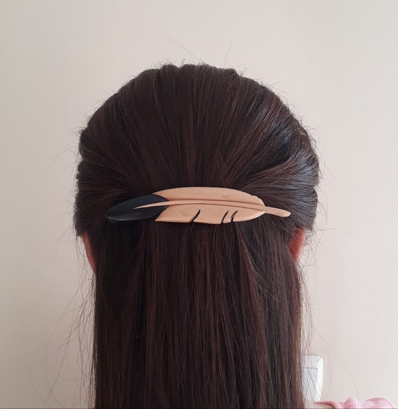 FEATHER HA R CL P Wooden Hair Clip Barrette Eagle Feather Hairpin Hair Women Long Hair Wood Etsy