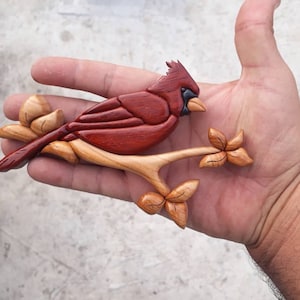 CARDİNAL BİRD,  magnet,  intarsia wooden art, wild life, home decor, wall decor, sparrow, animal, Wooden Magnet, refrigerator magnet