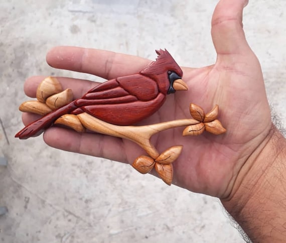 Cardinal Bird Magnet Intarsia Wooden Art Wild Life Home Etsy