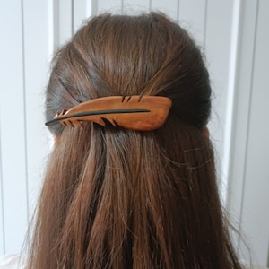 FEATHER HAİR CLİP, wooden hair clip, long hair wood, feather, hairpin hair, women,  barrette