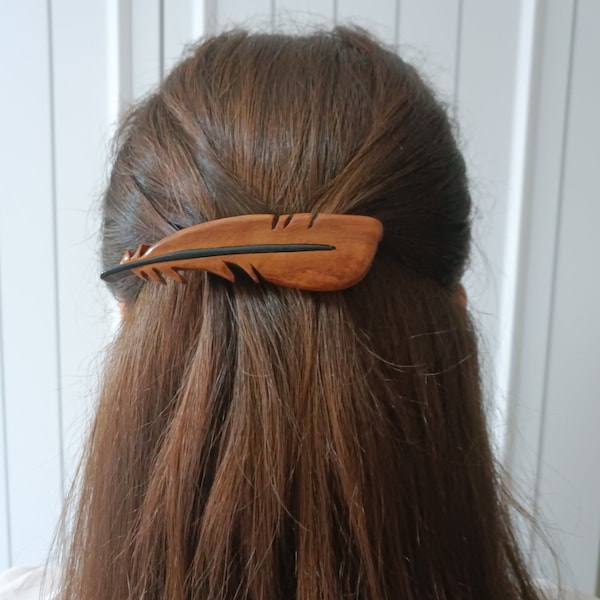 PINCE À CHEVEUX PLUME, barrette à cheveux en bois, cheveux longs bois, plume, cheveux en épingle à cheveux, femme, barrette