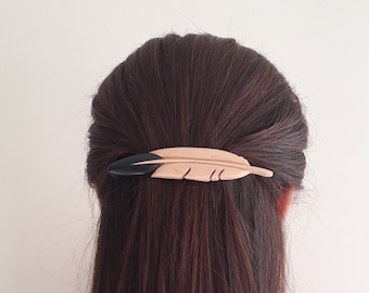 FEATHER HAİR CLİP, wooden hair clip, barrette, eagle feather, hairpin hair, women, long hair wood