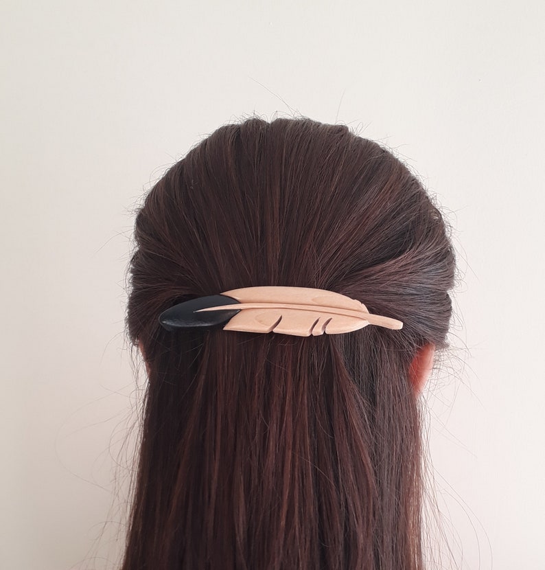 FEATHER HAİR CLİP, wooden hair clip, barrette, eagle feather, hairpin hair, women, long hair wood image 1