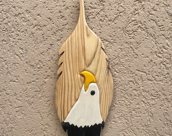 EAGLE FEATHER, intarsia eagle, home decor, wall decor, 3d wall, 3d, feather, Wall Hanging, wooden eagle, intarsia Wooden Art