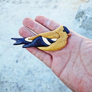 CANARY INTARSIA , magnet, intarsia, intarsia wooden art, wild life, ornament , wall decor, animal, Wooden Magnet,  refrigerator magnet