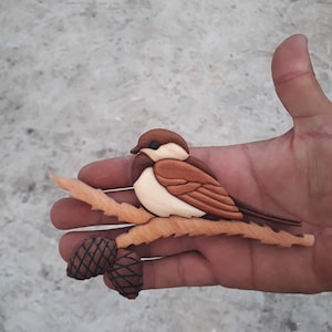 İNTARSİA SPARROW , magnet,  intarsia wooden art, wild life, home decor, wall decor, sparrow, animal, Wooden Magnet, refrigerator magnet