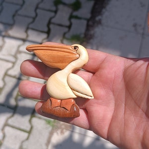 Handmade Intarsia Pelican Magnet, Wooden Animal Ornament