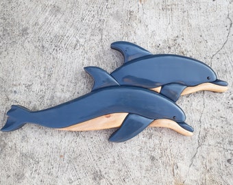 Dolphin Intarsia Wood Art, 3D Wall Decor (15x7 inch)