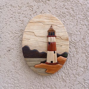 LIGHTHOUSE  İNTARSİA, Home Decor, Wall Decor, SEA, Intarsia Wooden Art, Wooden Carving, wooden, intarsia Wood Art, fish,
