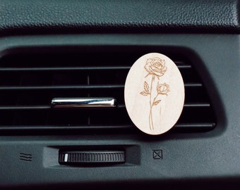 Fleur de naissance de juin, diffuseur d’aération de voiture en bois, fleurs de naissance de juin, diffuseur de voiture d’huile essentielle, fleur de juin, diffuseur d’aération en bois, rose