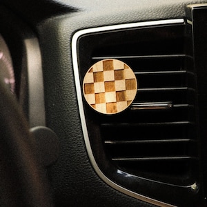 Checkered Air Vent Car Diffuser, Checkerboard Car Air Freshener, Wood Air Vent Diffuser, Boho Car Accessories, Checkered Background, Decor