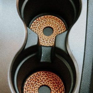Rattan Car Coasters, Set of 2 Car Coasters, Boho Car Coasters, Boho Car Accessories, Neutral Aesthetic, Boho Car Decor, Interior Car Decor