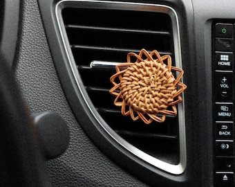 Rattan Sun Essential Oil Car Air Vent Diffuser, Wood EO Diffuser, Boho Car Accessories, Air Freshener, Aromatherapy, Aroma Diffuser, Scent