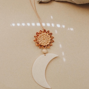 Rattan Star & Moon Car Diffuser - Boho Rearview Mirror Charm Decor - Air Freshener