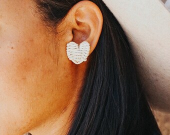 Rattan Heart Studs | Heart Earrings | Boho Earring Studs | Valentine's Day Gift | Mother's Day Gift | Heart Stud Earrings | Boho Valentine