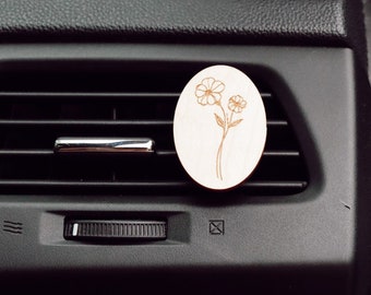 Fleur de naissance de février, Diffuseur de bouche d'aération en bois pour voiture, Fleurs de naissance d'onagre, Diffuseur d'huiles essentielles pour voiture, Diffuseur de bouche d'aération en bois, Fleur de rose