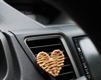 Valentine's Day Gift, Rattan Heart Essential Oil Car Air Vent Diffuser, Heart Air Freshener, Unique Gift, Aroma Diffuser Car Accessory,
