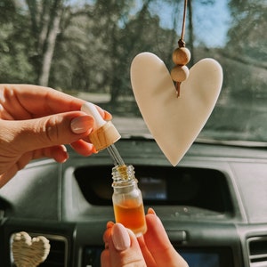 Clay Heart Essential Oil Car Diffuser Boho Car Charm EO Rear View Mirror Car Diffuser, Valentines Day Gift, Car Air Freshener, Diffuser image 4