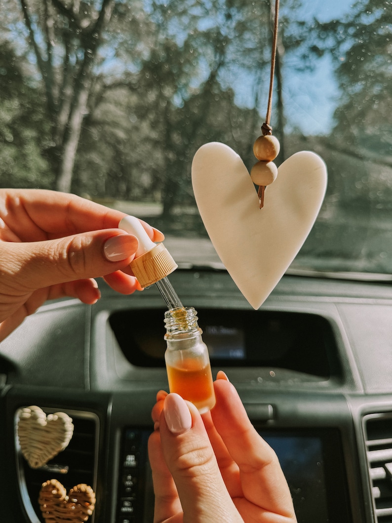 Clay Heart Essential Oil Car Diffuser Boho Car Charm EO Rear View Mirror Car Diffuser, Valentines Day Gift, Car Air Freshener, Diffuser image 4