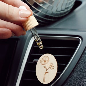 August Birth Flower, Wood Car Air Vent Diffuser, Poppy Birth Flowers, Essential Oil Car Diffuser, Poppy Flower, Wood Air Vent Diffuser, image 3