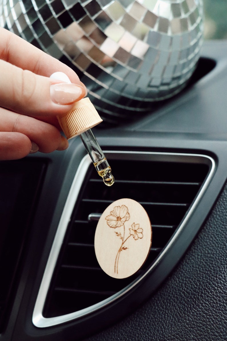 August Birth Flower, Wood Car Air Vent Diffuser, Poppy Birth Flowers, Essential Oil Car Diffuser, Poppy Flower, Wood Air Vent Diffuser, image 3