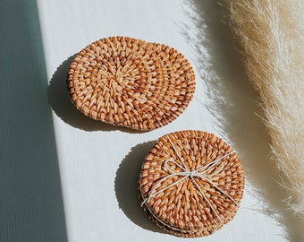 Handmade Rattan Coaster, Boho Rattan Coasters, Trendy Coasters, Neutral Home Decor, Wicker Decor, Wicker Coasters