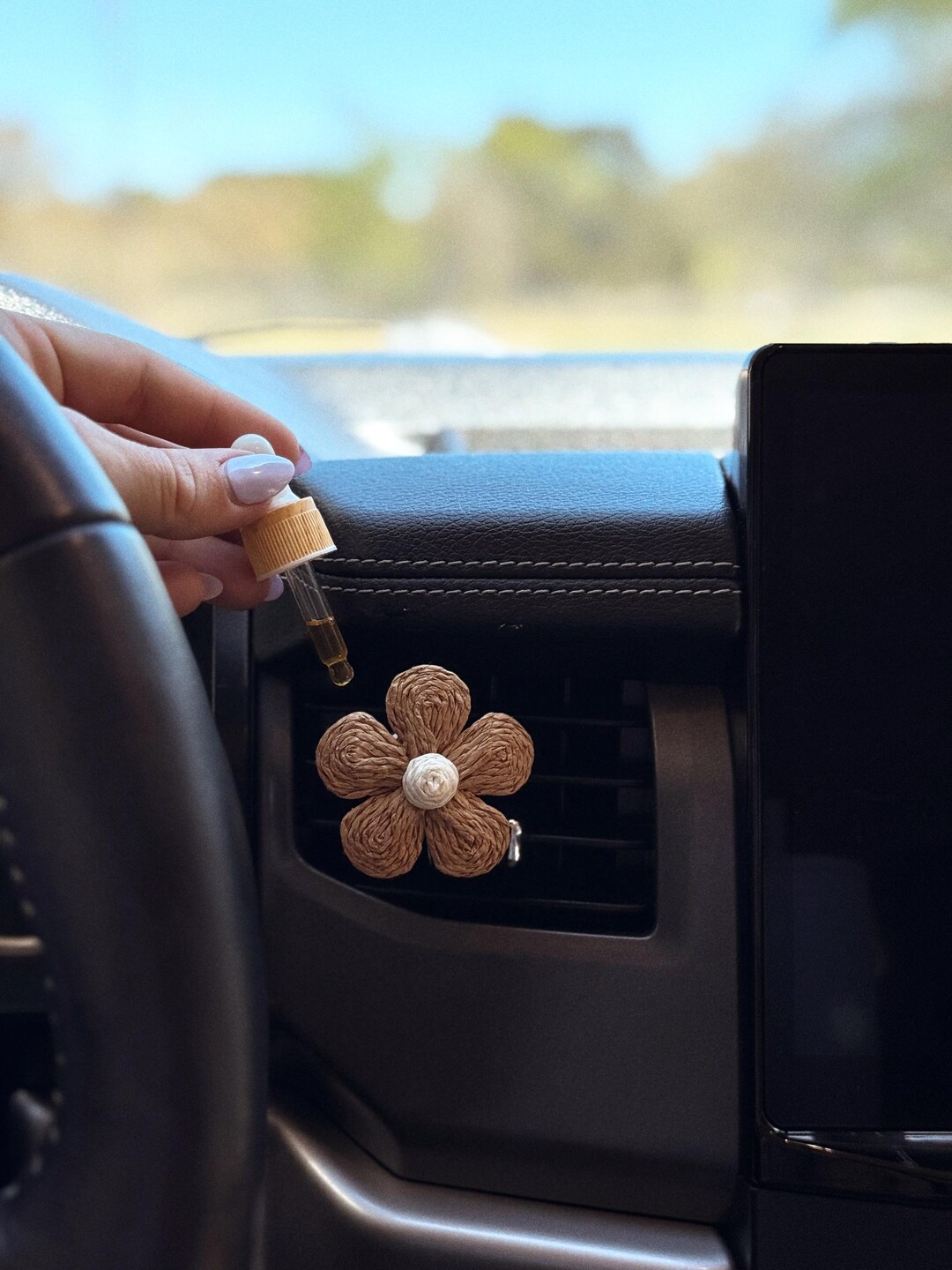 Daisy Flower Air Vent Car Diffuser, Raffia Flower Car Diffuser, Daisy ...