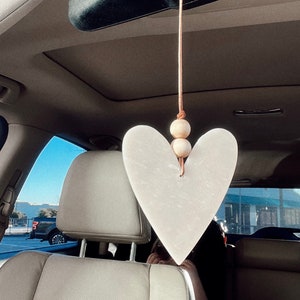 Clay Heart Essential Oil Car Diffuser Boho Car Charm EO Rear View Mirror Car Diffuser, Valentines Day Gift, Car Air Freshener, Diffuser image 1