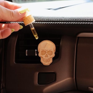 Skull Air Vent Car Clip Diffuser, Skeleton, Halloween Decor, Wood EO Air Freshener, Aromatherapy, Boho Car Accessories, Halloween Diffuser,
