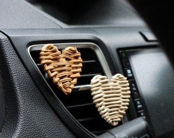 Rattan Heart Essential Oil Car Air Vent Diffuser, Wood EO Diffuser, Boho Car Accessories, Air Freshener, Aromatherapy, Aroma Diffuser, Scent