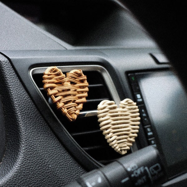 Rattan Heart Essential Oil Car Air Vent Diffuser, Wood EO Diffuser, Boho Car Accessories, Air Freshener, Aromatherapy, Aroma Diffuser, Scent