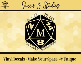 D20 Family Dice Monogram Vinyl Decal - 3 Different Styles