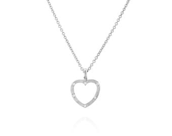 White Gold Heart Necklace in 18K Gold with Diamonds  (More Colors).