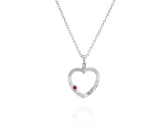 Unique Design 18K White Gold Ruby Heart Necklace (More Colors).