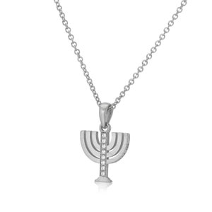 White Gold Menorah Necklace | Jewish Necklace | Jewish Symbol | Jewish Jewelry | Menorah Jewelry | Religious Necklace | Hanukkah Necklace..