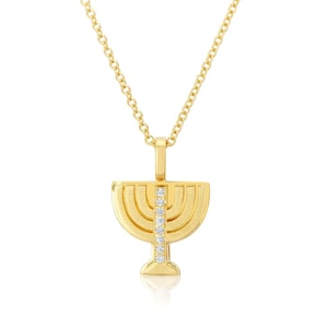 18K Gold Menorah Necklace – Double Layer Jewish Pendant, Handmade Judaica Gift for Him or Her